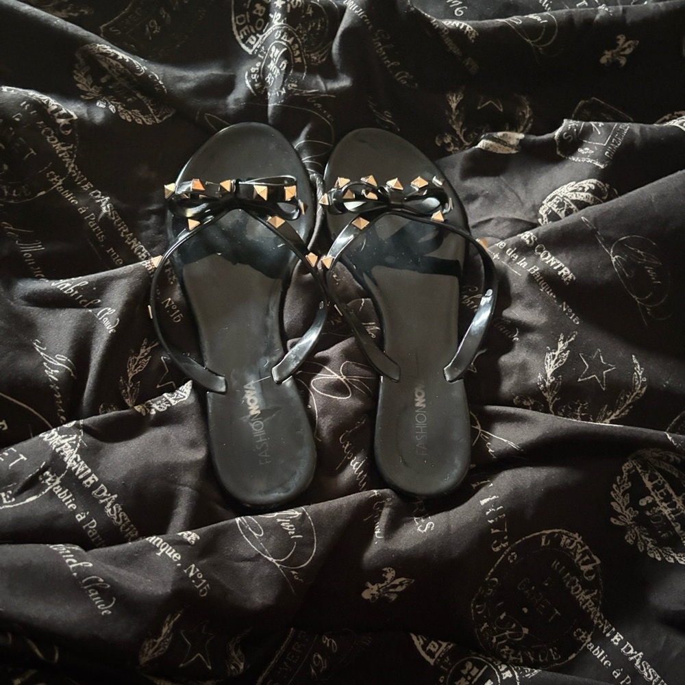 Fashion Nova Black Sandals with Studded Bow